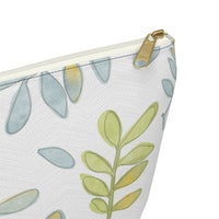 Watercolor Tossed Leaves Accessory Pouch w T-bottom in Aqua